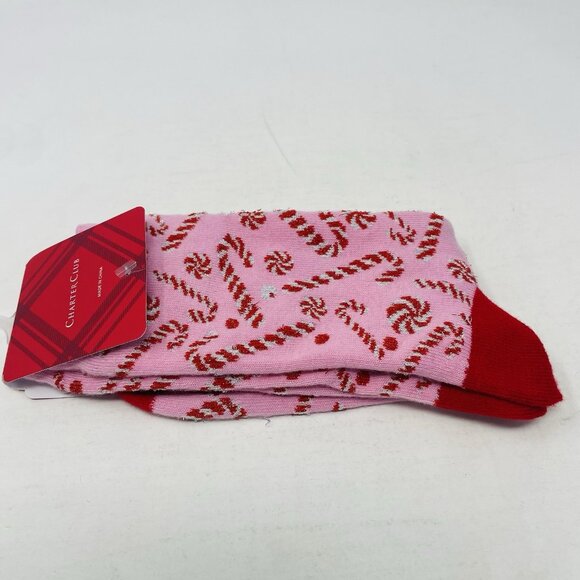 Charter Club Women One Size Christmas Candy Cane Holiday Crew Socks Pink/Red 060 - Picture 4 of 5